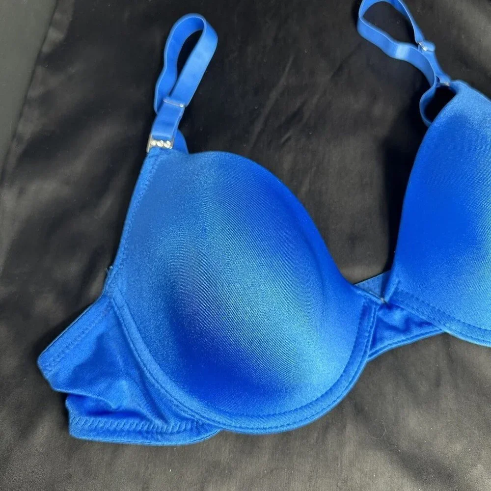 Mopas Intimates Blue Bra Rhinestone Straps Adjustable Straps￼ Underwire - Picture 3 of 11
